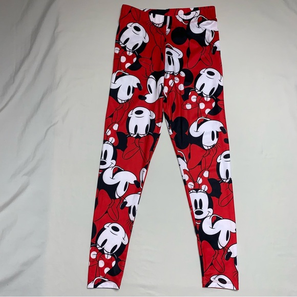 🆕 Disney Mickey Minnie Mouse Red Leggings Women’s Small Pattern Cartoon Pull On - Picture 3 of 7